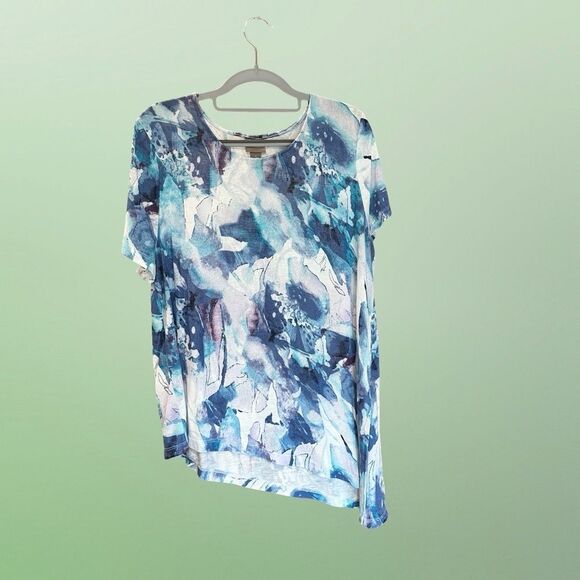 Chicos Women's Short Sleeve Asymmetrical Top Large (Chico's 2) - Picture 8 of 9